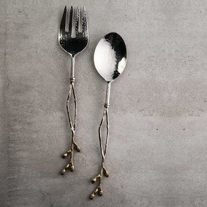 COPY - Gold leaf Steel & Brass Silver Salad Serve…